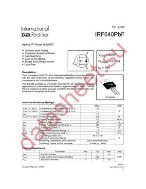 IRF640PBF datasheet  